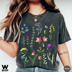 botanical shirt, vintage floral t-shirt, flower tee, vintage botanical, wildflower botanical print, oversized shirt, gra