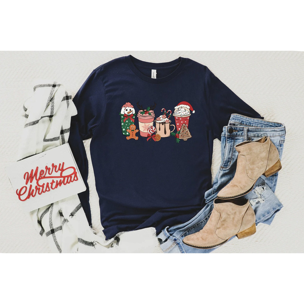 Christmas Gingerbread Coffee Shirt, Christmas Long Sleeve Tee, Coffee Lover gift, Latte drink Crewneck, women Xmas Holiday sweatshirt - 2.jpg