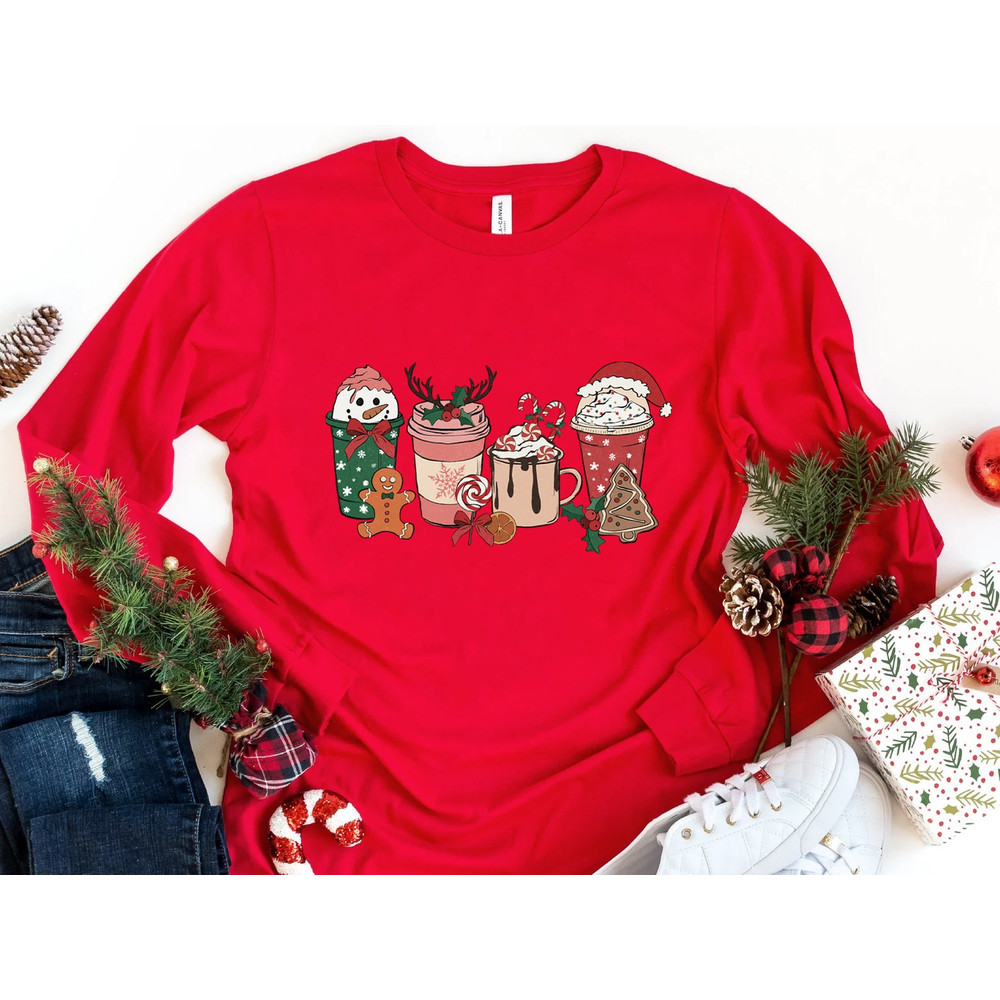 Christmas Gingerbread Coffee Shirt, Christmas Long Sleeve Tee, Coffee Lover gift, Latte drink Crewneck, women Xmas Holiday sweatshirt - 4.jpg