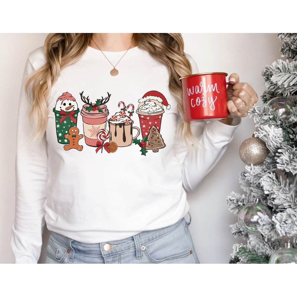 Christmas Gingerbread Coffee Shirt, Christmas Long Sleeve Tee, Coffee Lover gift, Latte drink Crewneck, women Xmas Holiday sweatshirt - 5.jpg