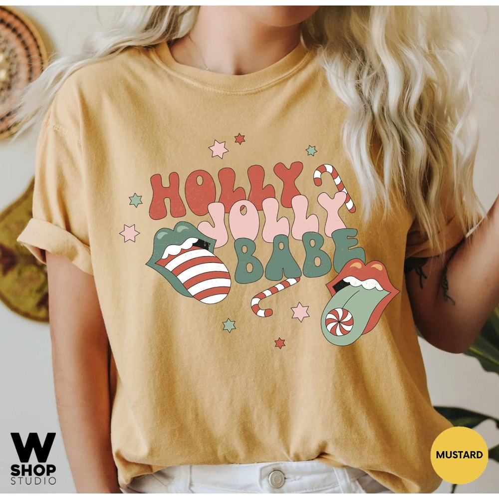 Christmas Holly Jolly Babe Shirt, Comfort Colors, Retro Christmas T-shirt, Retro Xmas Holiday Apparel, Vintage Christmas Shirt - 4.jpg