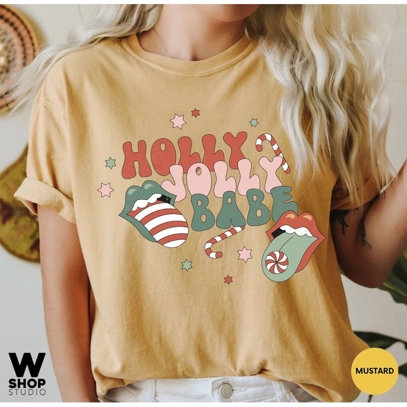 Christmas Holly Jolly Babe Shirt, Comfort Colors, Retro Christmas T-shirt, Retro Xmas Holiday Apparel, Vintage Christmas Shirt - 4.jpg