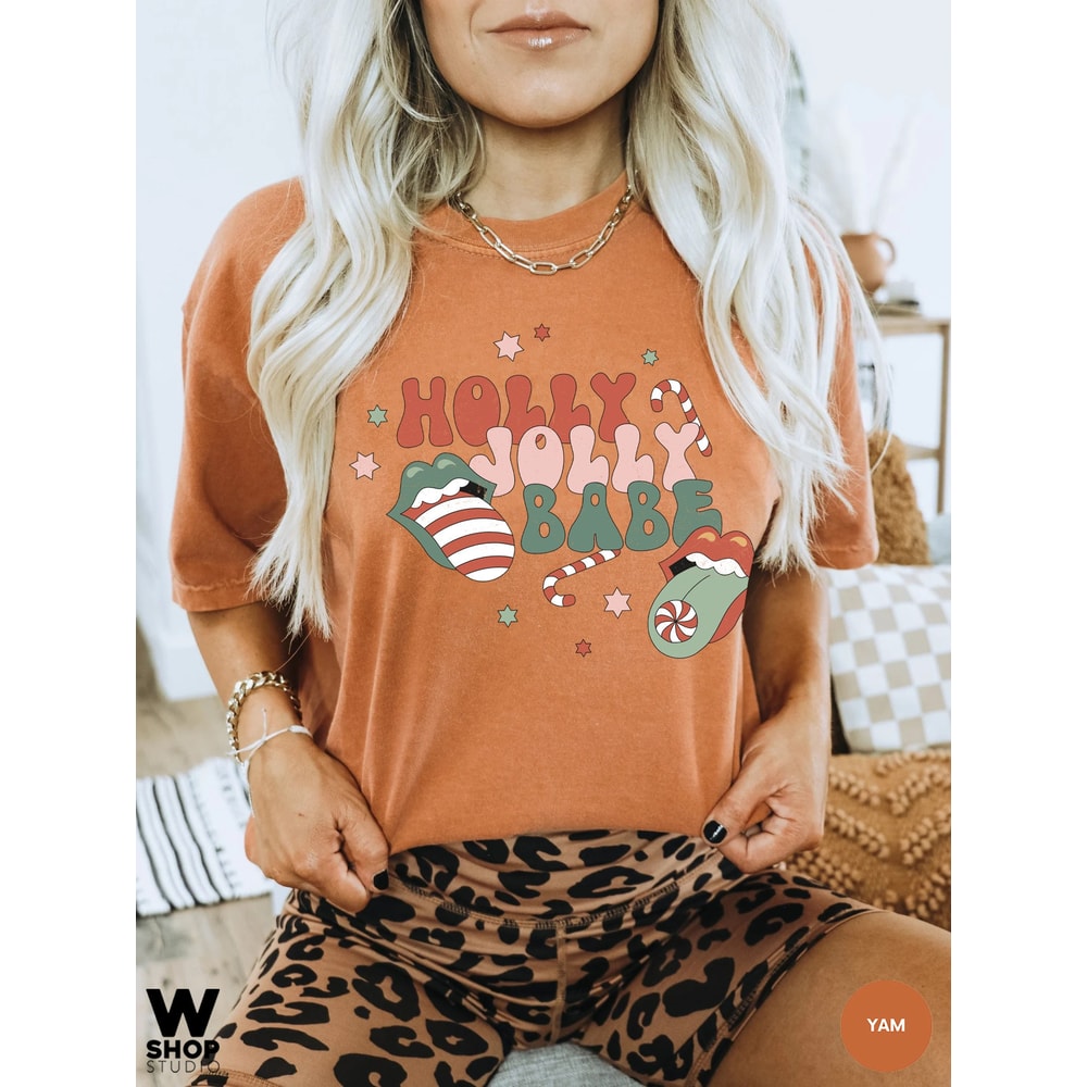 Christmas Holly Jolly Babe Shirt, Comfort Colors, Retro Christmas T-shirt, Retro Xmas Holiday Apparel, Vintage Christmas Shirt - 5.jpg