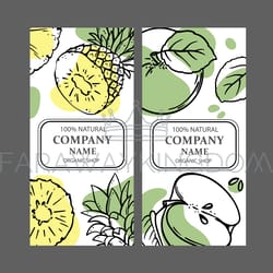 pineapple apple labels sketch style vector illustration set
