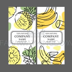 pineapple banana labels sketch style vector illustration set