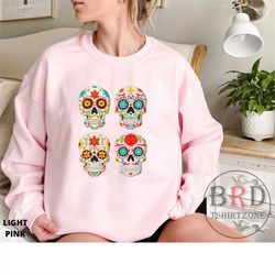 Sugar Skulls Sweatshirt, Dia De Muertos Sweatshirt, Halloween Party Sweater, Mexican Floral Skulls Sweatshirt, Cute Skul