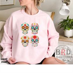 sugar skulls sweatshirt, dia de muertos sweatshirt, halloween party sweater, mexican floral skulls sweatshirt, cute skul