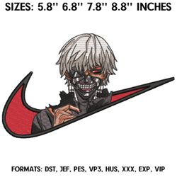 nike ken kaneki embroidery pes. design file, tokyo ghoul anime machine embroidery brother