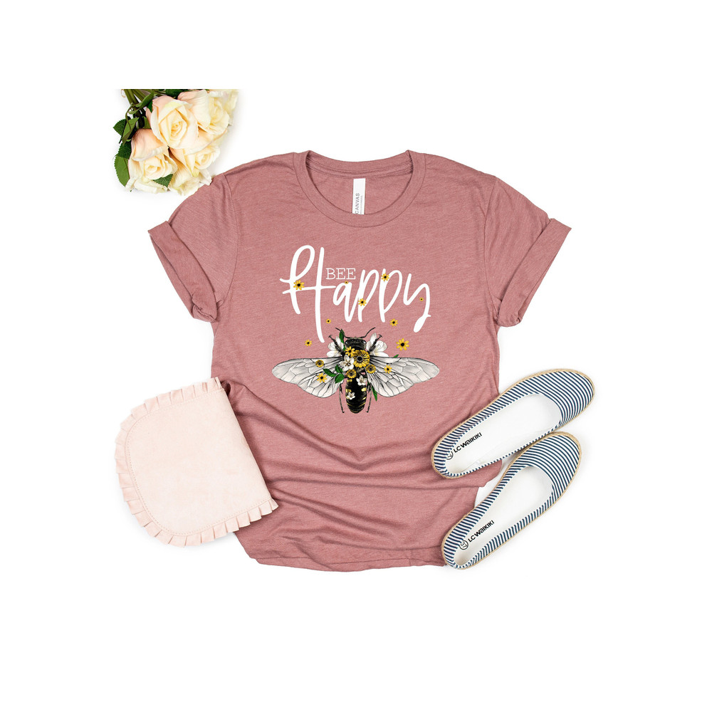 Bee Happy  Be Happy Shirt  Mom LIfe  Mom Tee  Graphic Tee  Southern Sayings  Happiness Matters  Be Nice  Honey Bee Shirt - 1.jpg