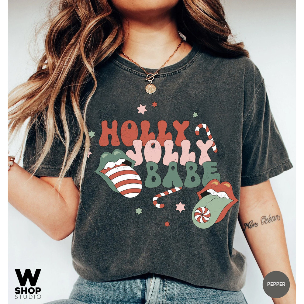 Christmas Holly Jolly Babe Shirt, Comfort Colors, Retro Christmas T-shirt, Retro Xmas Holiday Apparel, Vintage Christmas Shirt - 1.jpg
