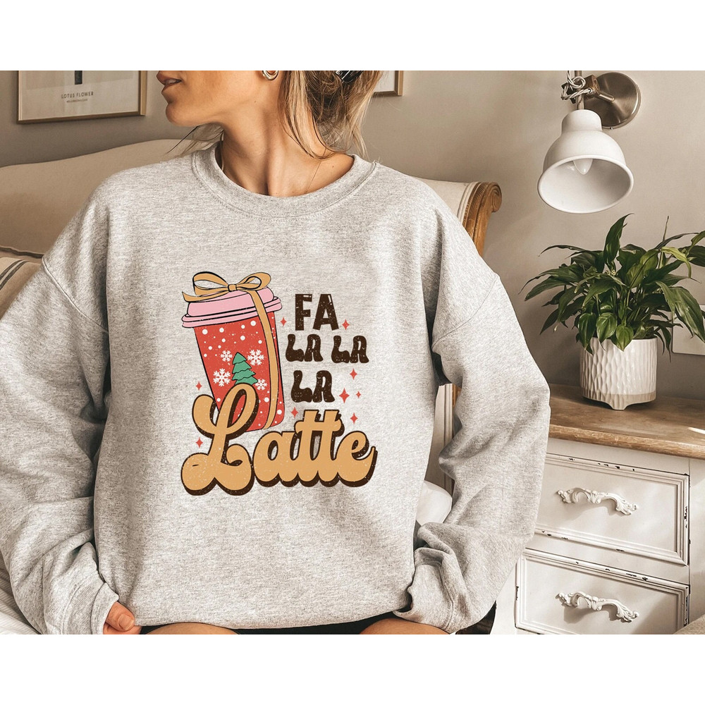 Christmas Retro Coffee Shirt, Christmas coffee Sweatshirt, Coffee Lover gift, Latte drink Crewneck, women Holiday sweater, Xmas Tee - 1.jpg