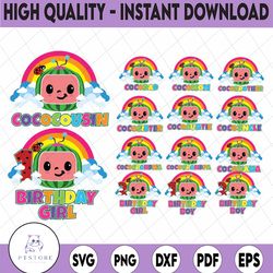 cocomelon birthday rainbow family png, cocomelon birthday bundle boy/girl number png, cocomelon brithday png, cocomelon