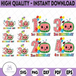 cocomelon birthday boy / girl logo svg png, cocomelon birthday kids bundle number svg, family birrthday svg, 1st 2nd 3rd
