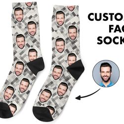 Custom Face Socks, Custom Photo Socks, Face on Socks, Personalized, 80's Geometric Picture Socks, Funny Gift For Her, Hi
