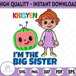 cocomelon personalized name i'm the big sister svg big sister svg coco melon svg cocomelon svg cocomelon birthday waterm