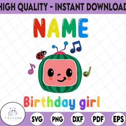 cocomelon personalized name and ages birthday girl svg png, cocomelon brithday svg,cocomelon family birthday svg, waterm