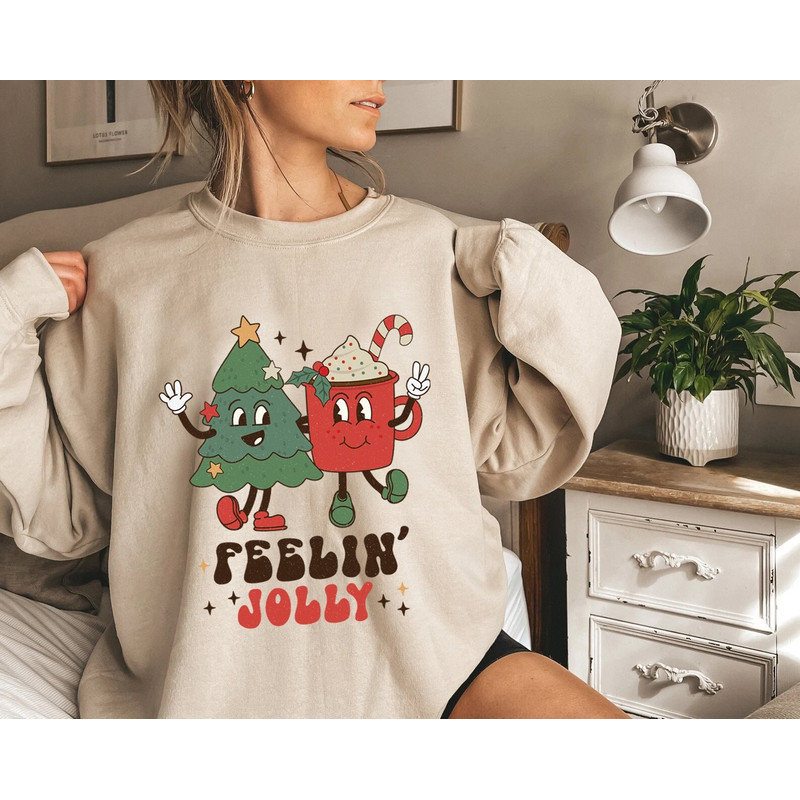 Feeling Jolly Holiday Sweater, Vintage Christmas, Christmas Sweatshirt, Cute Santa, Xmas Graphic Pullover, Holiday Ugly Sweater - 2.jpg