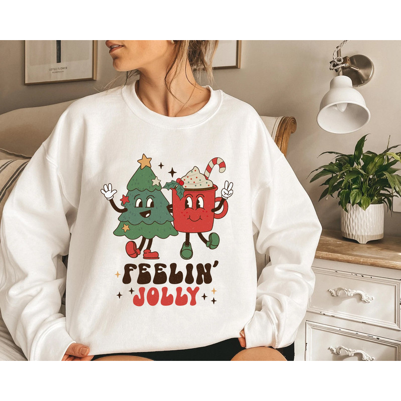 Feeling Jolly Holiday Sweater, Vintage Christmas, Christmas Sweatshirt, Cute Santa, Xmas Graphic Pullover, Holiday Ugly Sweater - 4.jpg