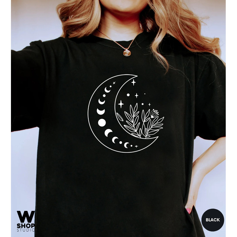 Floral Moon Shirt, Moon Shirt, Moon Wildflower Shirt, Moon Phases Oversized, Moon Boho Shirt, Astronomy T-Shirt, Celestial Shirt - 4.jpg