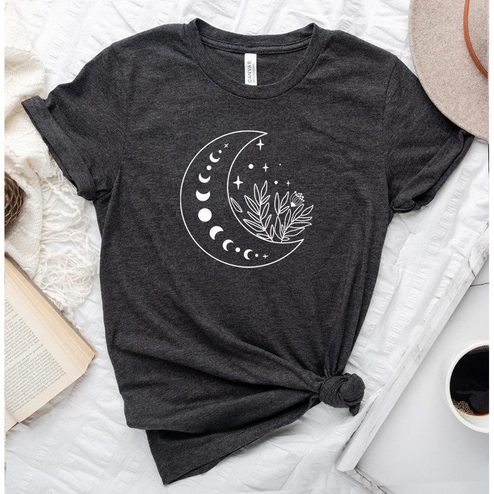 Floral Moon Shirt, Moon Shirt, Moon Wildflower Shirt, Moon Phases Shirt, Moon Boho Shirt, Astronomy T-Shirt, Celestial Shirt - 1.jpg