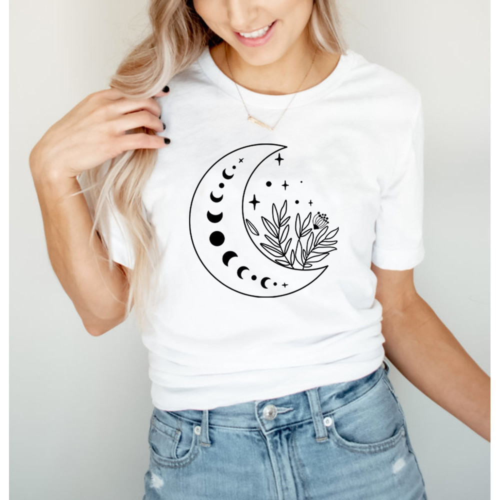 Floral Moon Shirt, Moon Shirt, Moon Wildflower Shirt, Moon Phases Shirt, Moon Boho Shirt, Astronomy T-Shirt, Celestial Shirt - 2.jpg