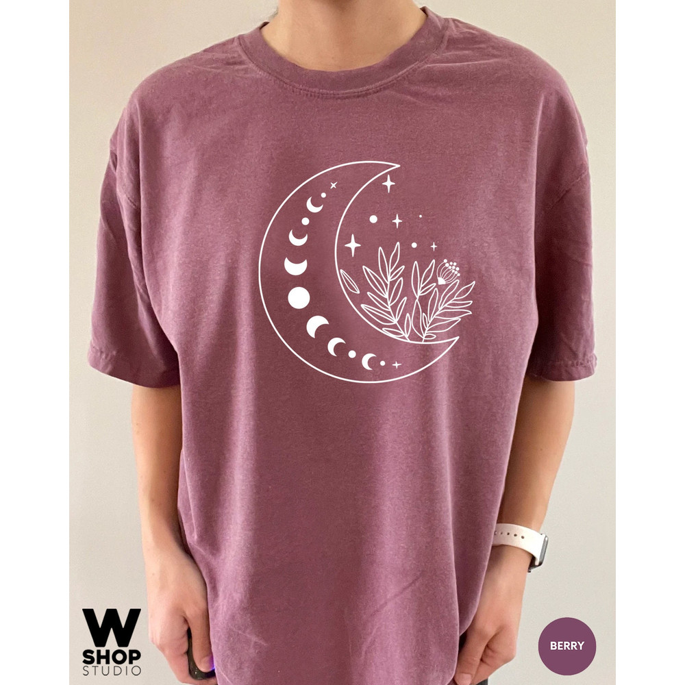 Floral Moon Shirt, Moon Shirt, Moon Wildflower Shirt, Moon Phases Oversized, Moon Boho Shirt, Astronomy T-Shirt, Celestial Shirt - 8.jpg