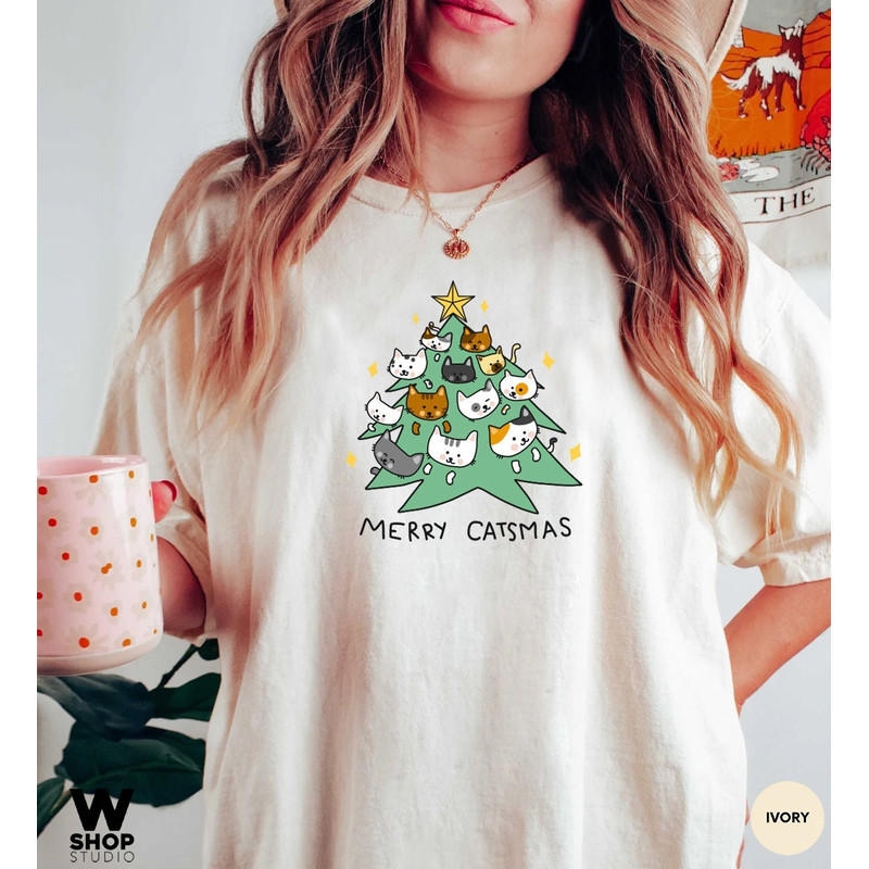 Funny Christmas Cat Shirt, Cat Lover Gift, Cute Christmas Tee, Cat lover gift, Holiday graphic, Merry Christmas Tree Shirt, Cat owner tee - 1.jpg