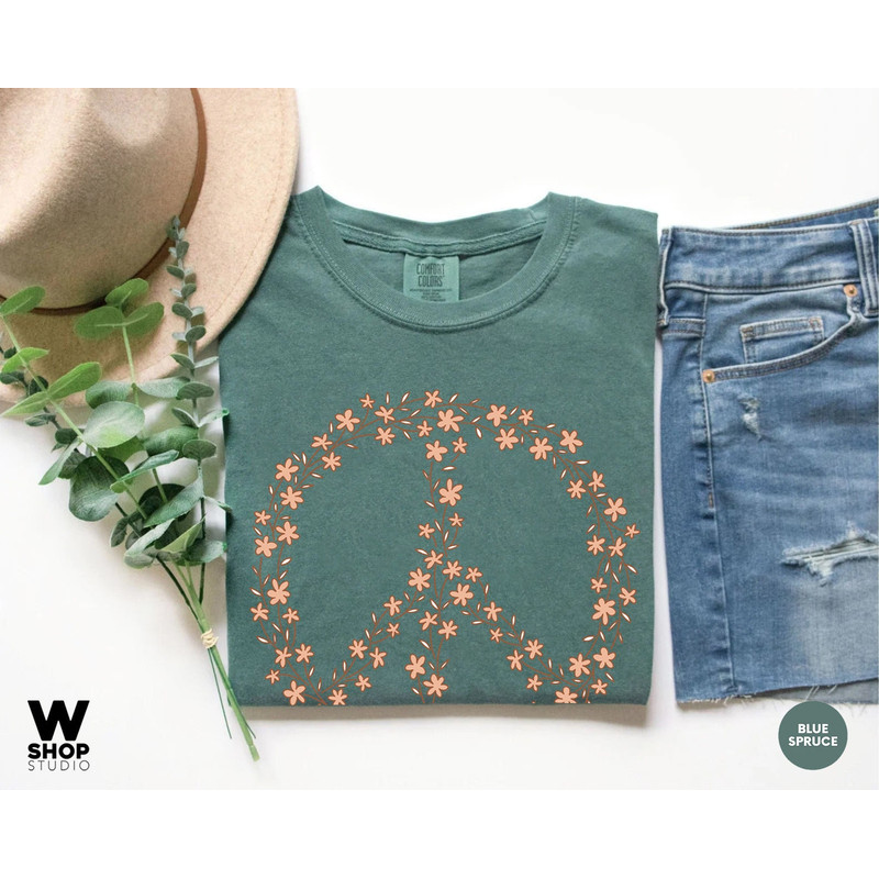 Hippie Peace Sign Shirt, Boho Peace Oversized Tee, Floral Peace Symbol, Wildflowers T-Shirt, Peace Symbol Shirt, Graphic Tees For Women - 5.jpg
