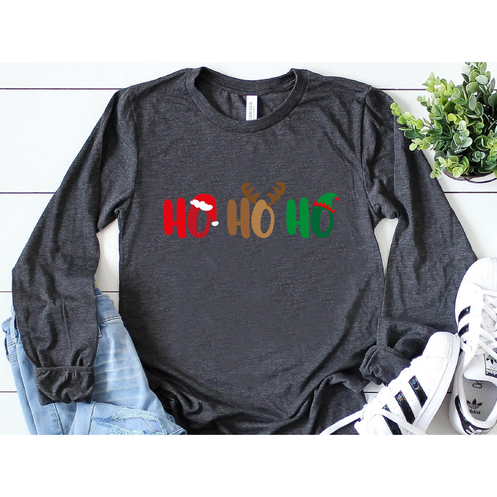 HO HO HO Long Sleeve Shirt, Merry Christmas T shirt, Unisex Adult Funny Holiday shirt, Merry and Bright Xmas Crew Long Sleeve Tee - 4.jpg
