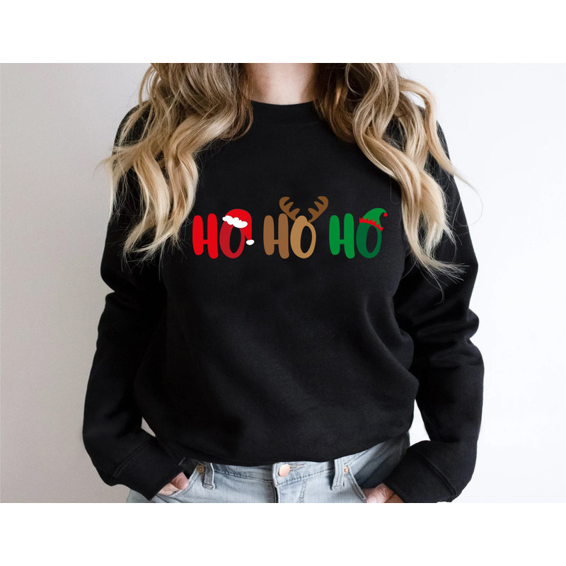 HO HO HO Sweatshirt, Merry Christmas Tree Hoodie, Unisex Adult Funny Holiday shirt, Vintage Merry and Bright Xmas Crew tee - 7.jpg