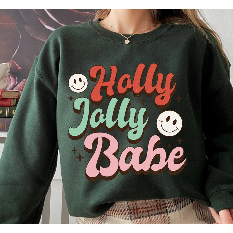 Holly Jolly Babe Christmas, Retro Christmas sweatshirt, Retro Xmas sweatshirt, Christmas sweatshirt, Christmas, holiday apparel - 1.jpg