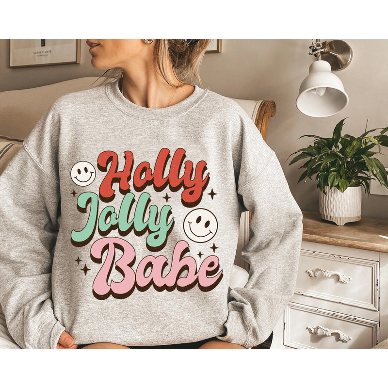 Holly Jolly Babe Christmas, Retro Christmas sweatshirt, Retro Xmas sweatshirt, Christmas sweatshirt, Christmas, holiday apparel - 3.jpg