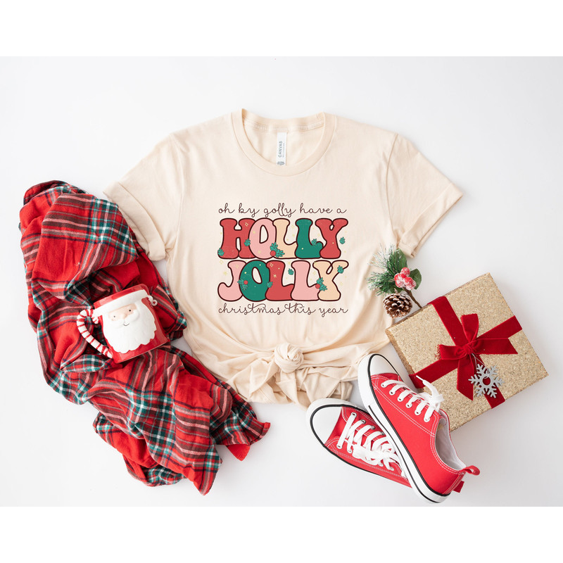 Holly Jolly Funny Christmas T shirt, funny chritmas t-shirt, Christmas t-shirt, holiday apparel, Retro christmas, Women graphic tee - 1.jpg