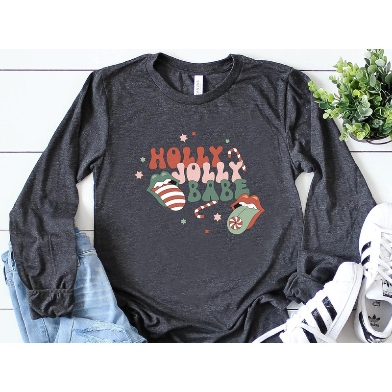 Holly Jolly Babe Sweatshirt, Retro Christmas Long Sleeve, Womens Christmas Crewneck, Cute Vintage Long Sleeve Shirt, Christmas Gift - 5.jpg