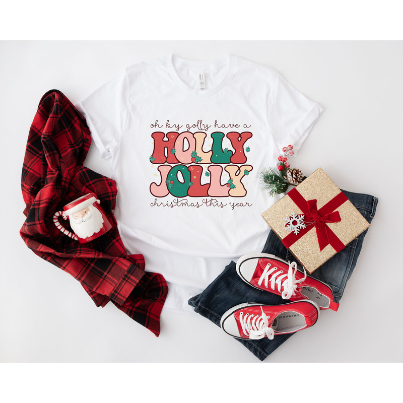Holly Jolly Funny Christmas T shirt, funny chritmas t-shirt, Christmas t-shirt, holiday apparel, Retro christmas, Women graphic tee - 3.jpg