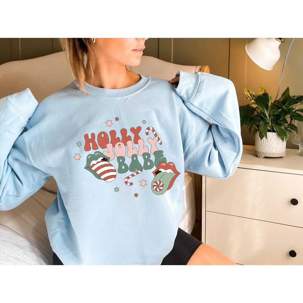 Holly Jolly Babe Sweatshirt, Retro Christmas Sweatshirt, Womens Christmas Crewneck, Cute Vintage Christmas Sweaters, Christmas Gift - 5.jpg