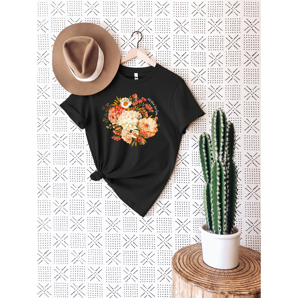 Let Your Love Grow Tee, Floral T-shirt, Bohemian Style Shirt, Butterfly Shirt, Trending Right Now, Women's Graphic T-shirt, Love Tee - 1.jpg