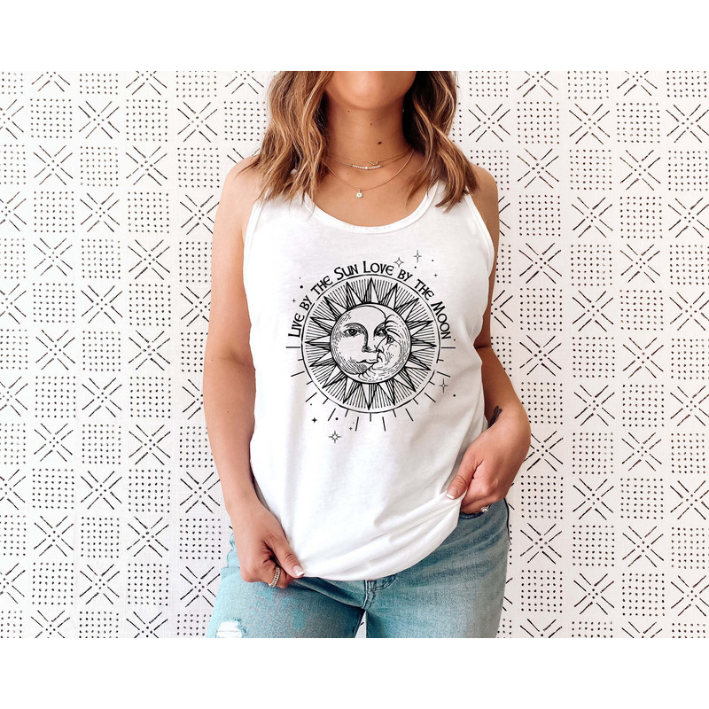 Sun Moon Stars Tank, Celestial Tank, Graphic Top, One with the Sun, Boho Tank, Vintage Tank, Mystical Tee, Moon T shirt, Bohemian - 1.jpg