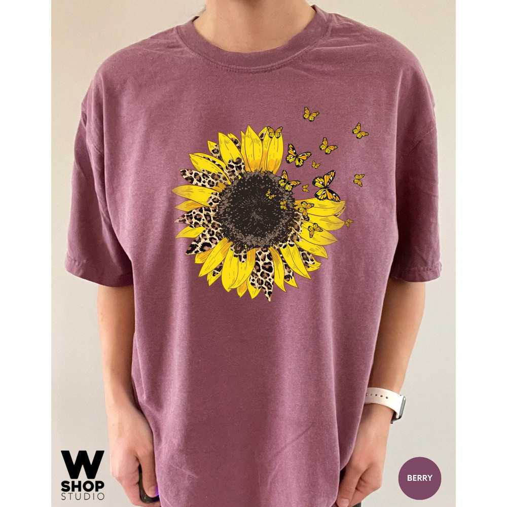 Sunflower Shirt, Leopard Floral Tee Shirt, Butterfly Flower Shirt, Garden Shirt, Oversized Tshirt, Comfort Colors - 6.jpg