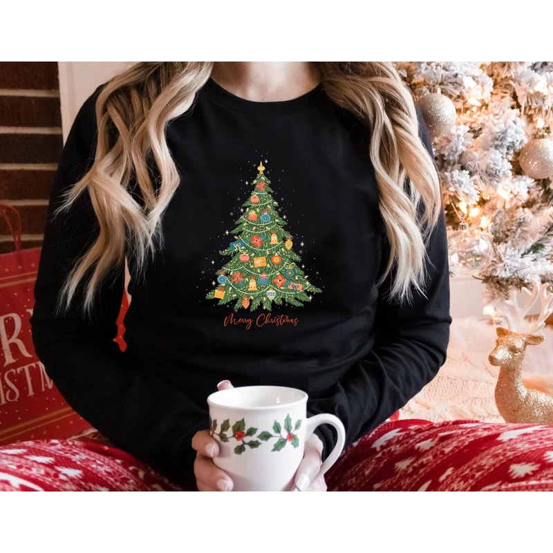 Womens Christmas Long Sleeve Shirt, Christmas Crewneck Sweater, Christmas Tree Long Sleeve, Holiday Shirt for Women, Winter - 5.jpg