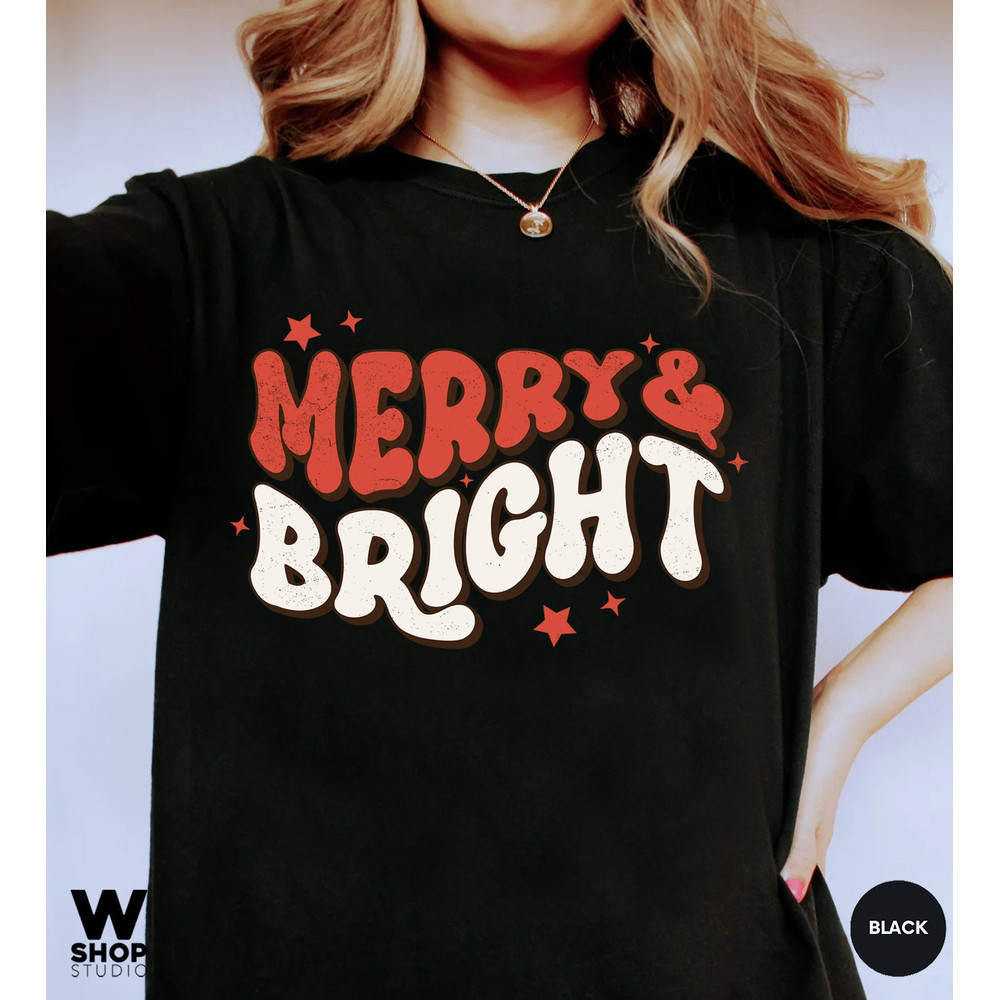 Comfort Colors merry and bright Christmas t-shirt, Holiday t-shirt, cute christmas t-shirt, Christmas shirt, Retro christmas tee - 3.jpg