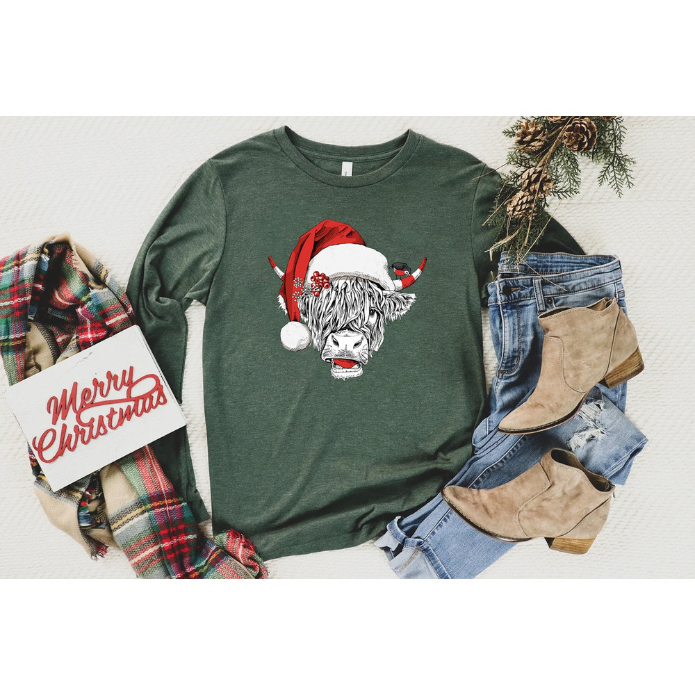 Cow Christmas Sweatshirt, Merry Christmas Heifers Tee, Christmas Cow Shirt, Highland Farm Long Sleeve Shirt, Farmer Cow Animal Lover - 2.jpg