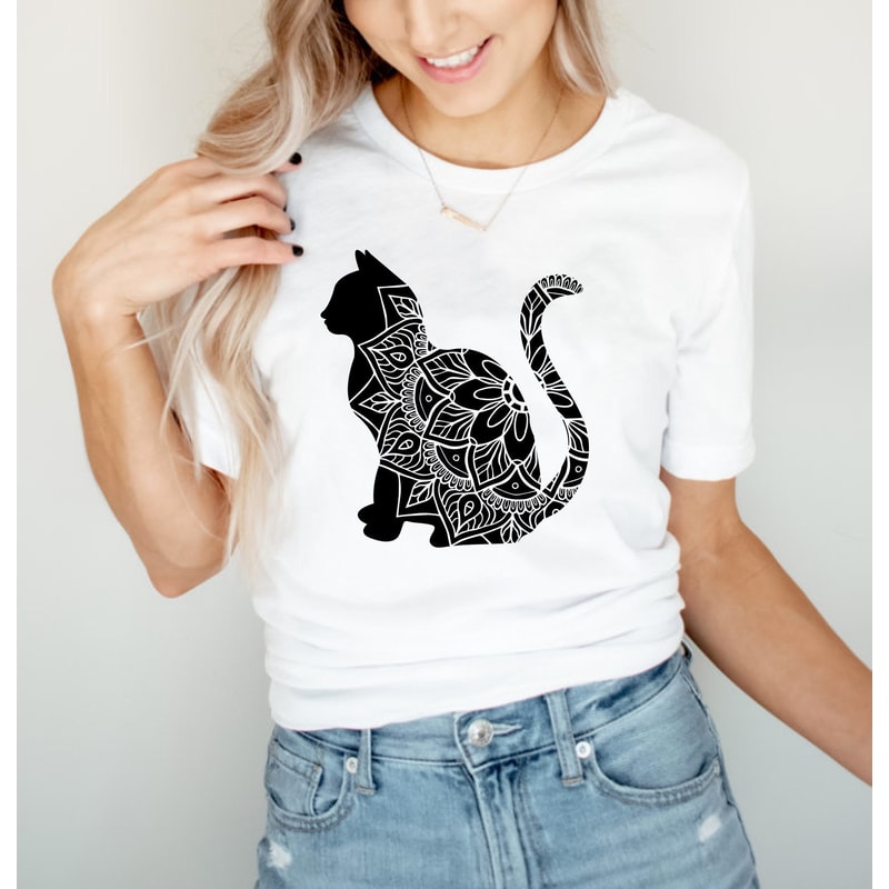 Mandala Cat T Shirt, Boho Floral Cat Tee, Cat Lover Tshirt, Animal Lover Tee, Floral Animal Shirt, Gift For Her - 5.jpg