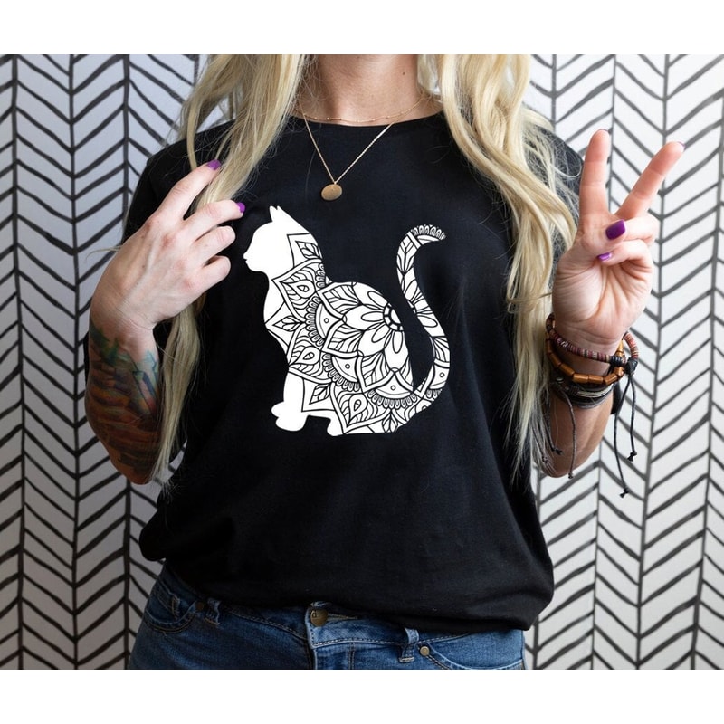 Mandala Cat T Shirt, Boho Floral Cat Tee, Cat Lover Tshirt, Animal Lover Tee, Floral Animal Shirt, Gift For Her - 6.jpg