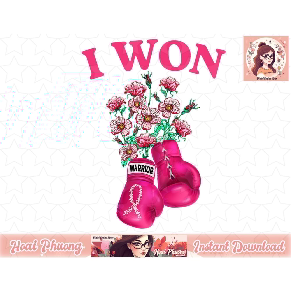I Won Boxing Gloves Survivor Pink Ribbon Breast Cancer png, instant download.jpg