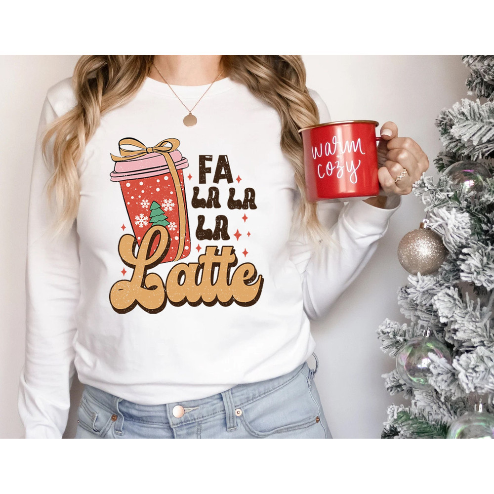 Retro Fa La Latte Christmas Coffee Shirt, Christmas Women Coffee Long Sleeve Tee, Vintage Christmas T shirt, Coffee Lover Gift - 1.jpg