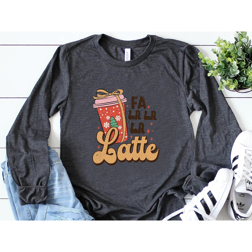 Retro Fa La Latte Christmas Coffee Shirt, Christmas Women Coffee Long Sleeve Tee, Vintage Christmas T shirt, Coffee Lover Gift - 3.jpg