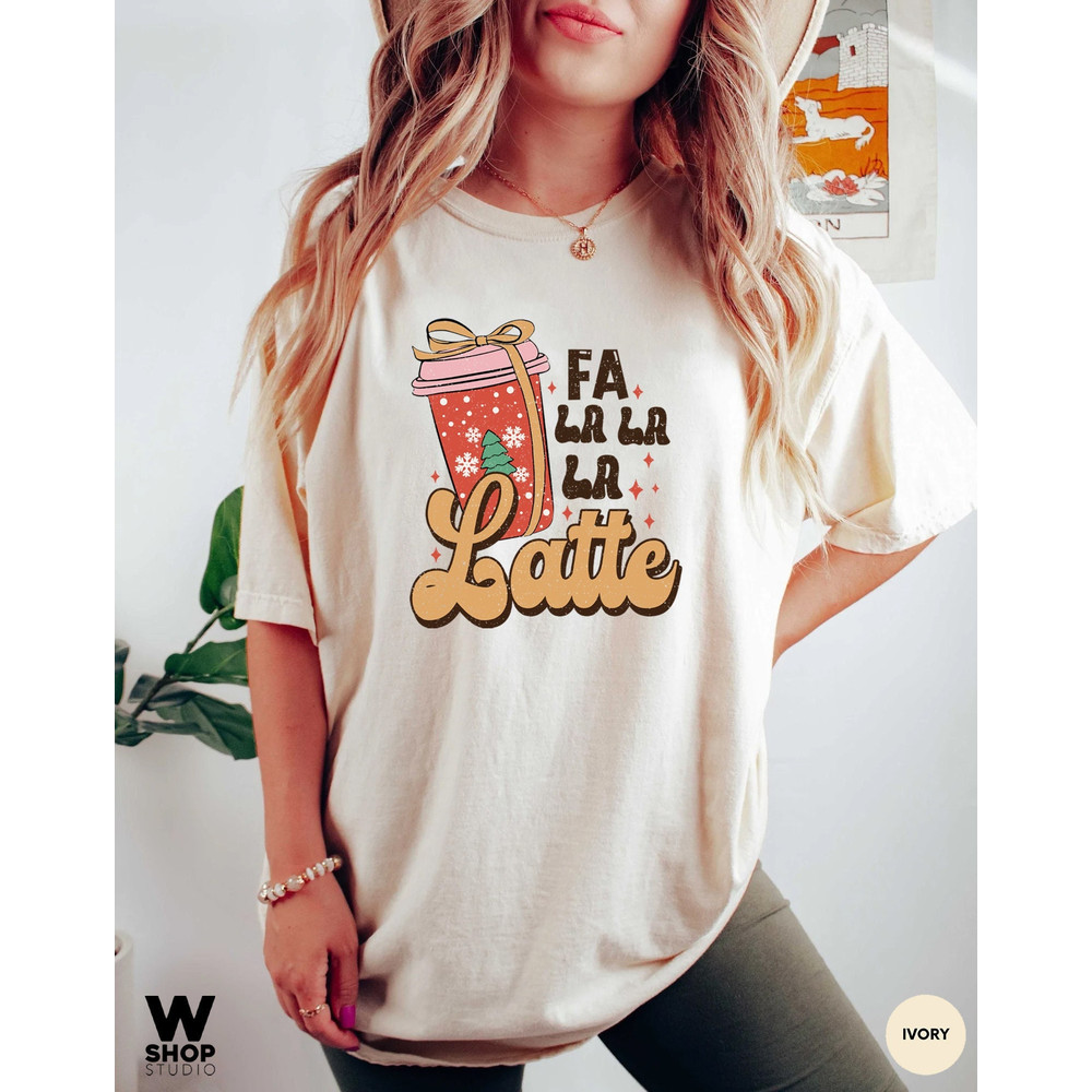 Retro Fa La Latte Christmas Coffee Shirt, Christmas Women Coffee Shirt, Vintage Christmas T shirt, Coffee Lover Gift - 1.jpg