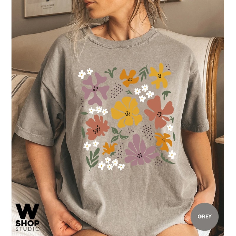 Retro Flower Shirt, Vintage Flower Shirt Aesthetic, Hippie Floral Graphic Tee, Flower T-shirt, Wildflower Shirt, Gift For Her - 3.jpg