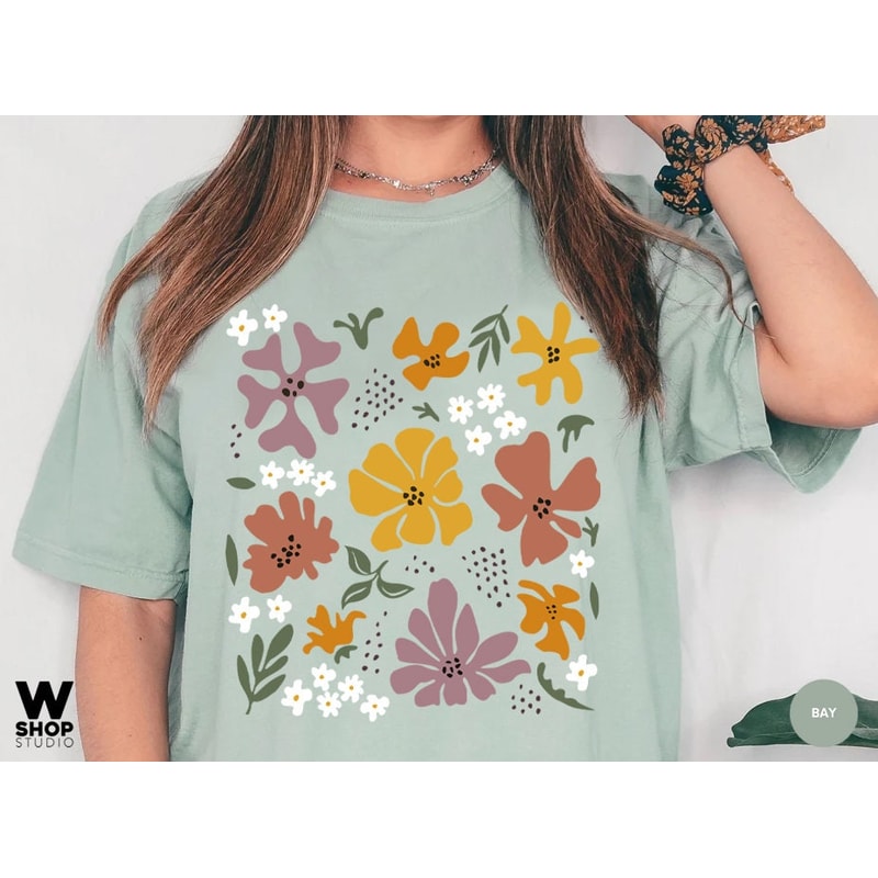 Retro Flower Shirt, Vintage Flower Shirt Aesthetic, Hippie Floral Graphic Tee, Flower T-shirt, Wildflower Shirt, Gift For Her - 4.jpg